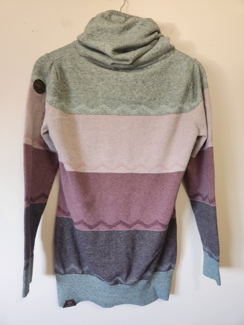 Ragwear Babett Zig Zag Vegan Cowl Neck Sweater Tunic Striped Pink Grey Size L - Picture 4 of 11